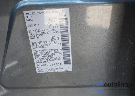 2015 Infiniti Qx60 from USA, damaged, VIN 5N1AL0MN2FC543046